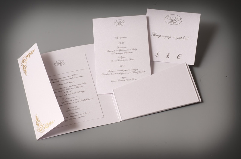 Приглашение на свадьбу в виде папки с вложенными карточками